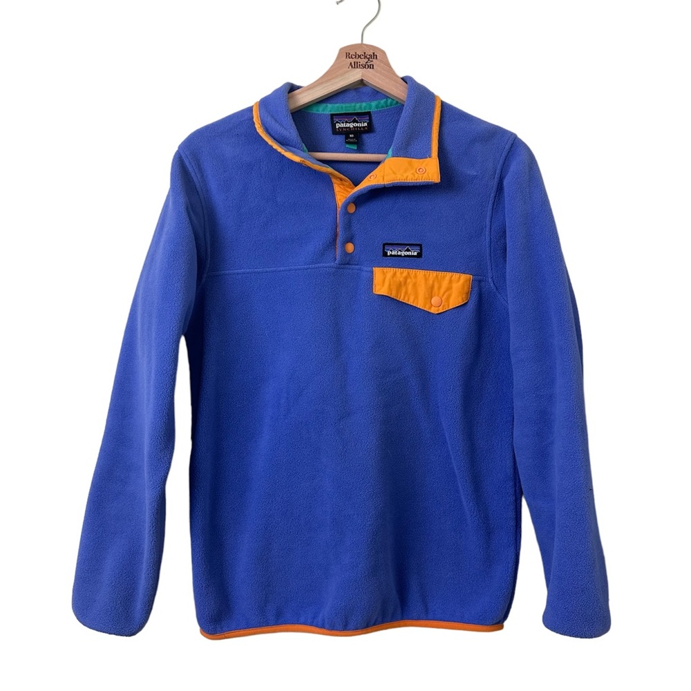 Patagonia Synchilla T-Snap Pullover Fleece in Blue & Orange SZ XS